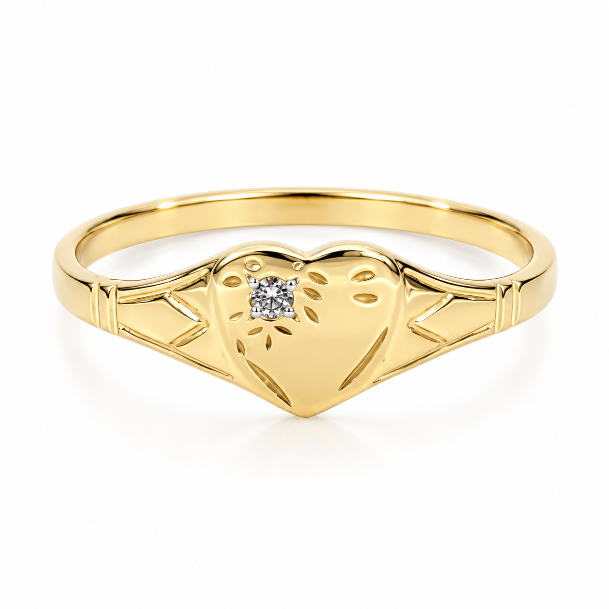 9ct Yellow Gold Natural Diamond Heart Signet Ring – 9YCYR2799DIA  