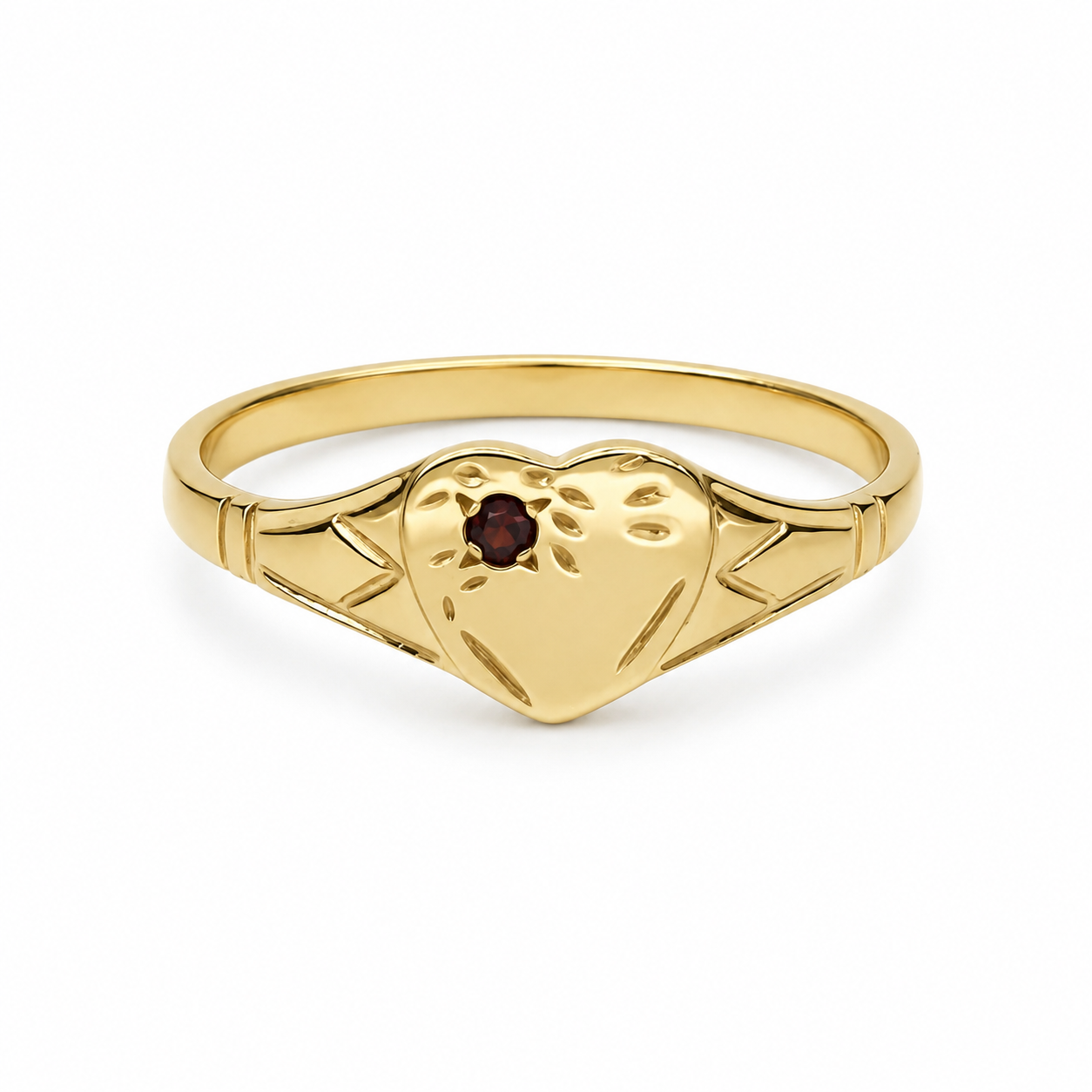 9ct Yellow Gold Natural Garnet Heart Signet Ring – 9YCYR2799GA 9ct Yellow Gold Natural Garnet Heart Signet Ring – 9YCYR2799GA