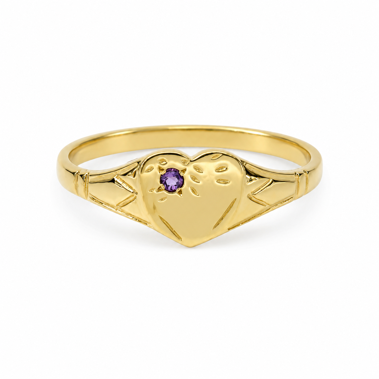 9ct Yellow Gold Natural Amethyst Heart Signet Ring – 9YCYR2799AM  