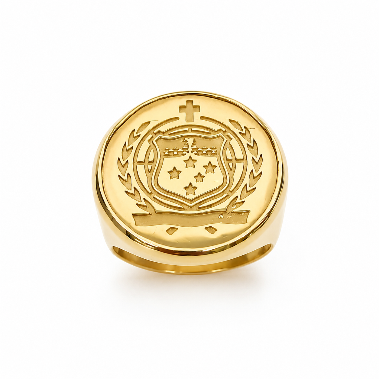 9ct Yellow Gold Samoan Crest Coin Signet Ring – Solid Gold Coin Insert – 15.50g Greenstone?Jewellery 