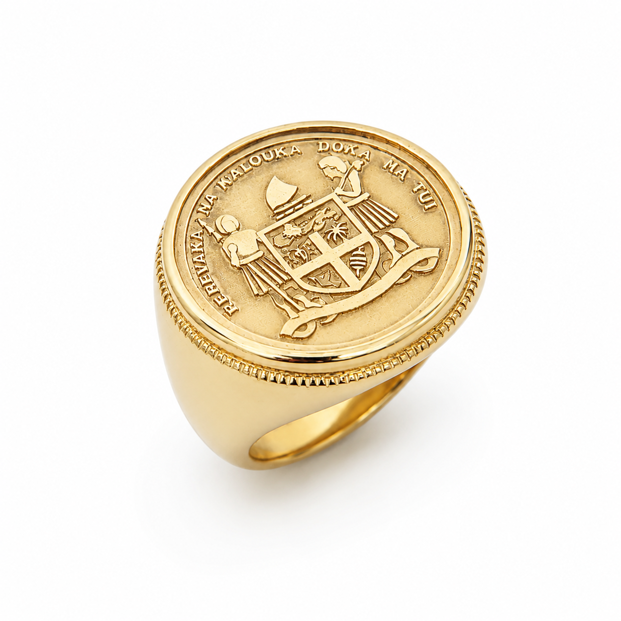 9ct Yellow Gold Fijian Coat of Arms Coin Signet Ring – Solid Gold Coin Insert – 15.12g Greenstone?Jewellery 9ct Yellow Gold Fijian Coat of Arms Coin Signet Ring – Solid Gold Coin Insert – 15.12g Greenstone?Jewellery