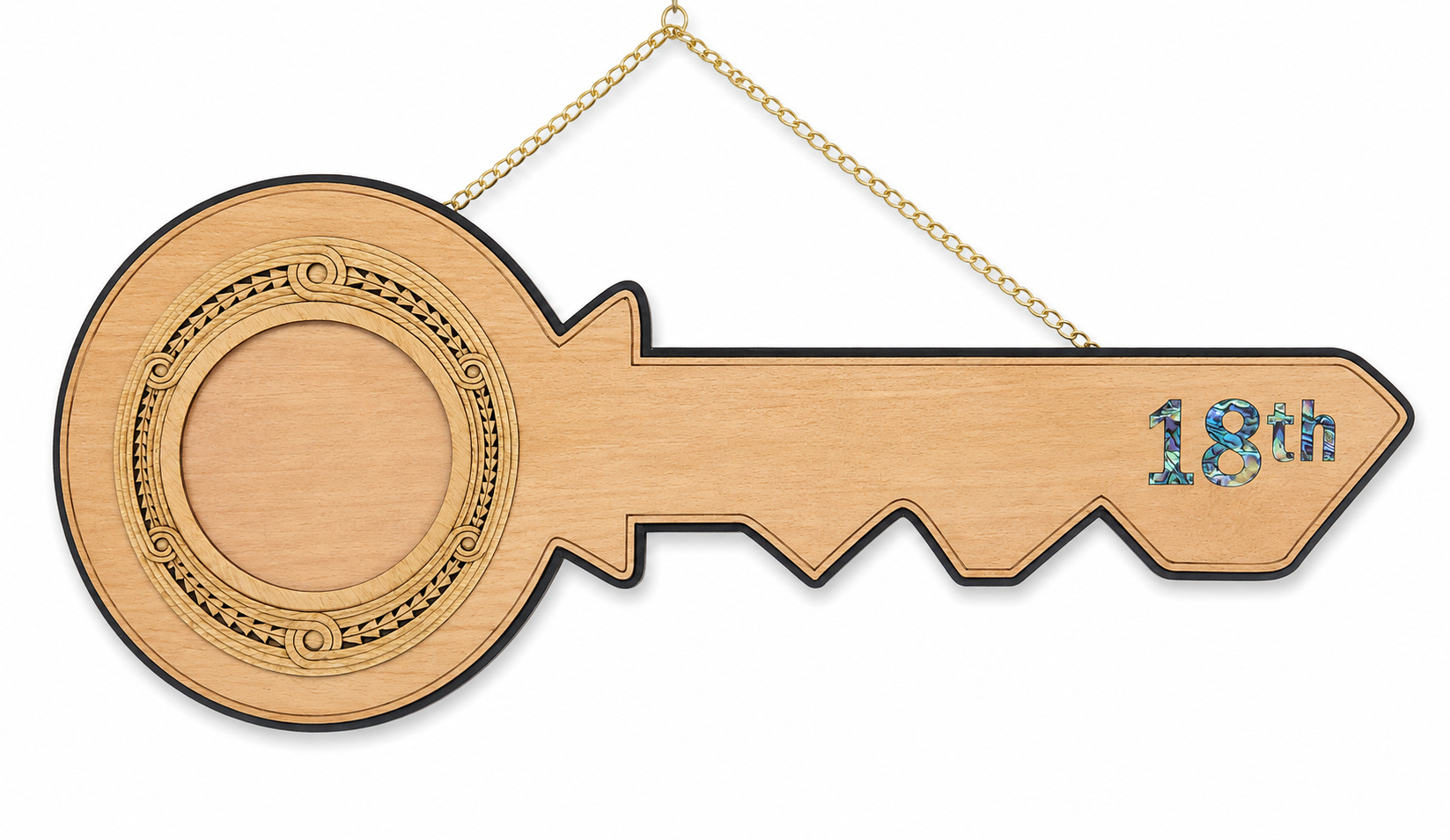 18th Birthday New Zealand Rimu Key with Paua Inlay – 21PP-18 Sterling Silver Chains 