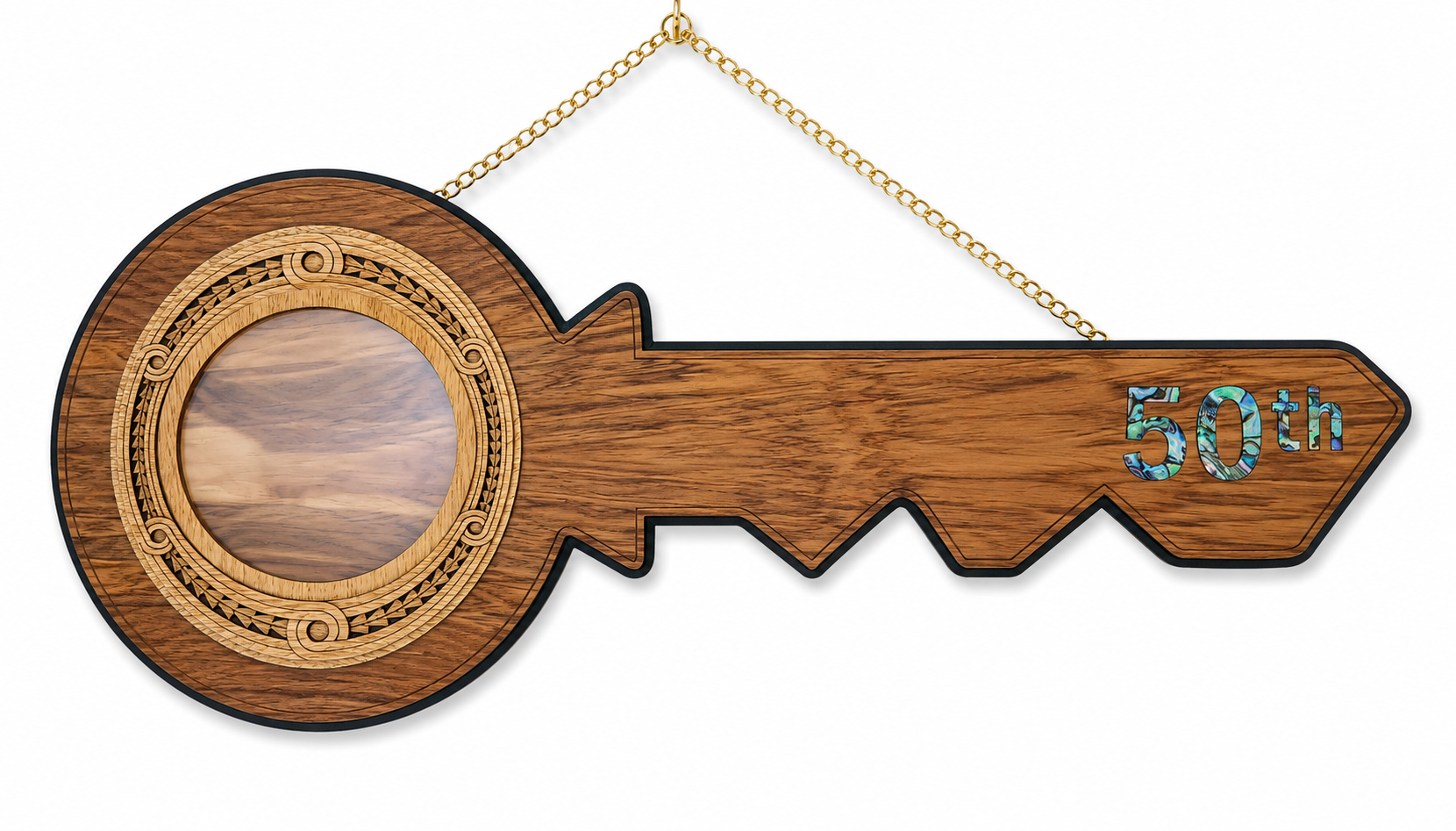 50th Birthday New Zealand Rimu Key with Paua Inlay – 21PP-50 Sterling Silver Chains 