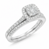 10ct White Gold 0.50ct Natural Diamond Cushion Halo 2-Piece Bridal Set Ring - RD2322W