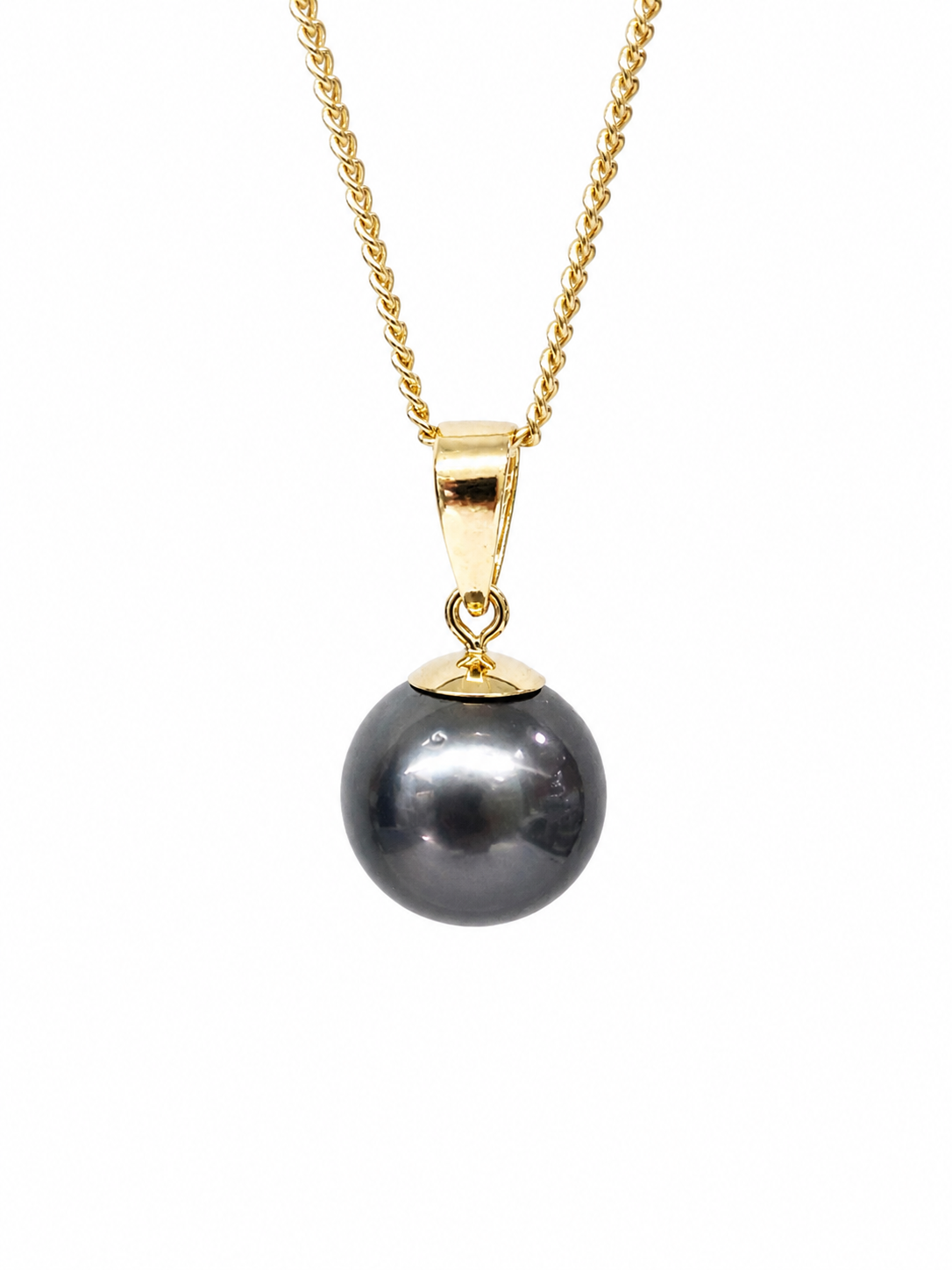 9ct Yellow Gold Tahitian Black Pearl Pendant 9–10mm Round Pearl - 9YGDRZ Sterling Silver Chains 