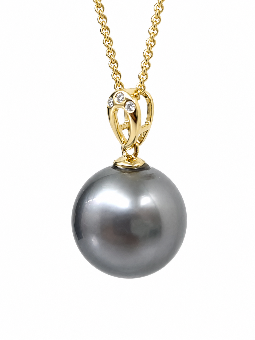 9ct Yellow Gold Diamond Tahitian Black Pearl Pendant – 12mm Round Pearl - 9YGDTZ Sterling Silver Chains 9ct Yellow Gold Diamond Tahitian Black Pearl Pendant – 12mm Round Pearl - 9YGDTZ Sterling Silver Chains