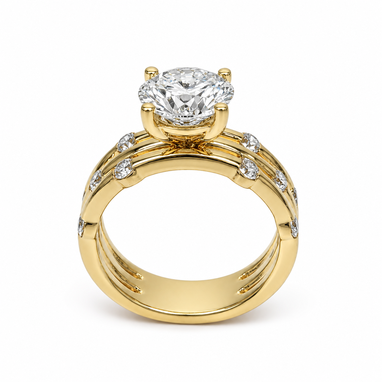 9ct Yellow Gold 3.84ct TDW Lab Grown Diamond Triple Row Engagement Ring – 3.02ct E/VS1 Centre 9ct Yellow Gold 3.84ct TDW Lab Grown Diamond Triple Row Engagement Ring – 3.02ct E/VS1 Centre