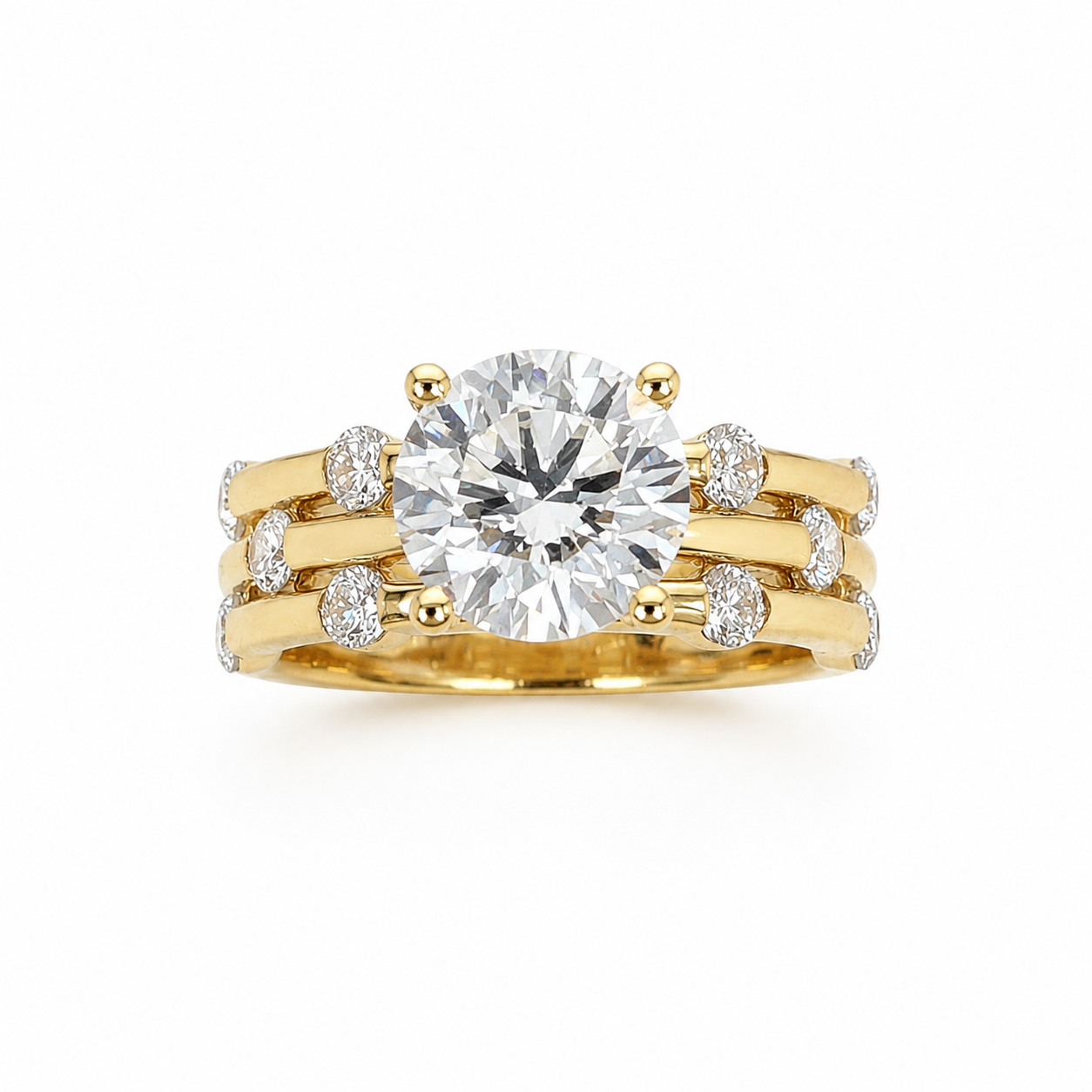 9ct Yellow Gold 3.84ct TDW Lab Grown Diamond Triple Row Engagement Ring – 3.02ct E/VS1 Centre 9ct Yellow Gold 3.84ct TDW Lab Grown Diamond Triple Row Engagement Ring – 3.02ct E/VS1 Centre