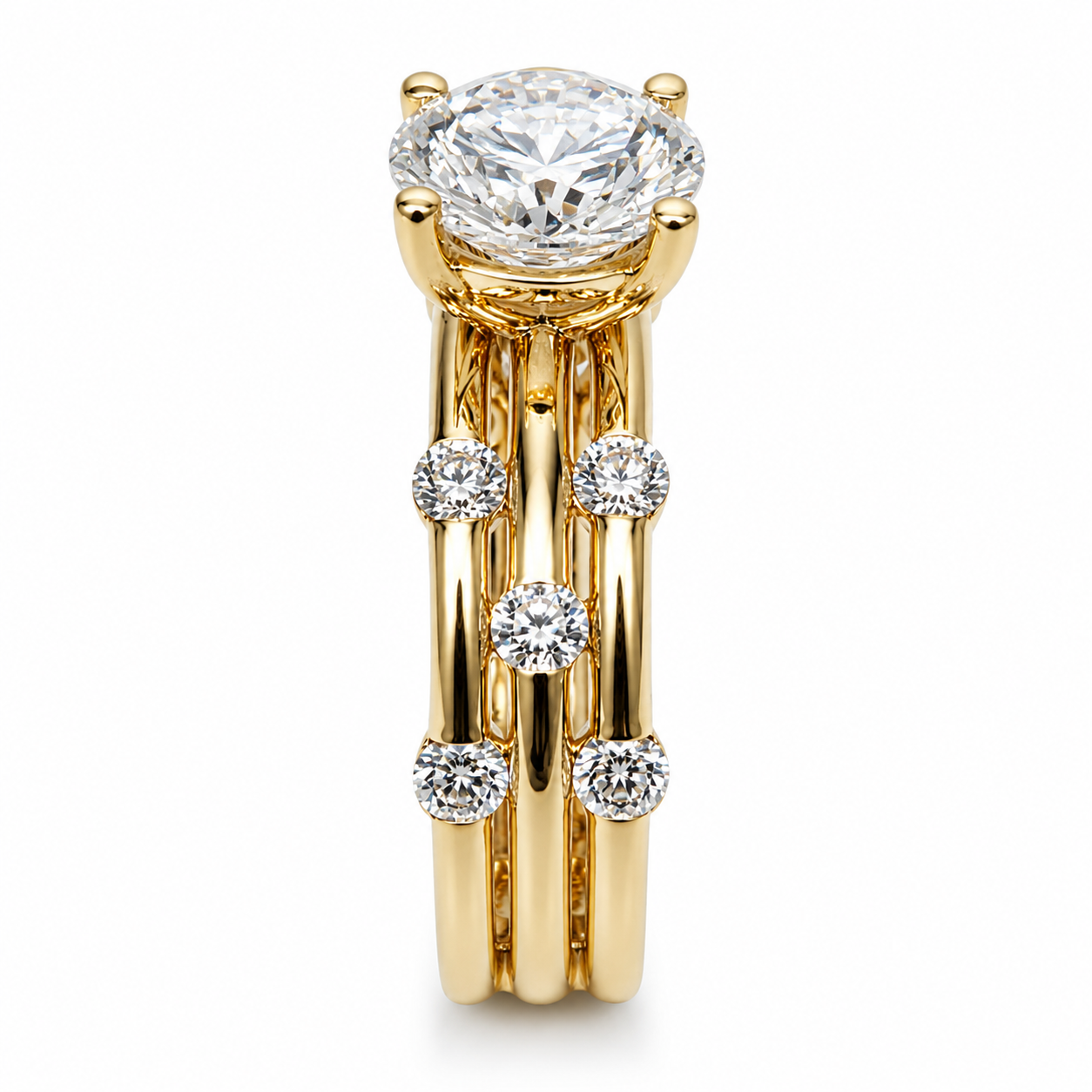 9ct Yellow Gold 3.84ct TDW Lab Grown Diamond Triple Row Engagement Ring – 3.02ct E/VS1 Centre 9ct Yellow Gold 3.84ct TDW Lab Grown Diamond Triple Row Engagement Ring – 3.02ct E/VS1 Centre