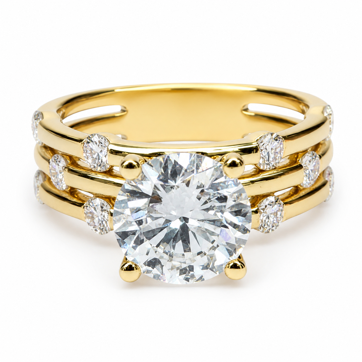 9ct Yellow Gold 3.84ct TDW Lab Grown Diamond Triple Row Engagement Ring – 3.02ct E/VS1 Centre 9ct Yellow Gold 3.84ct TDW Lab Grown Diamond Triple Row Engagement Ring – 3.02ct E/VS1 Centre