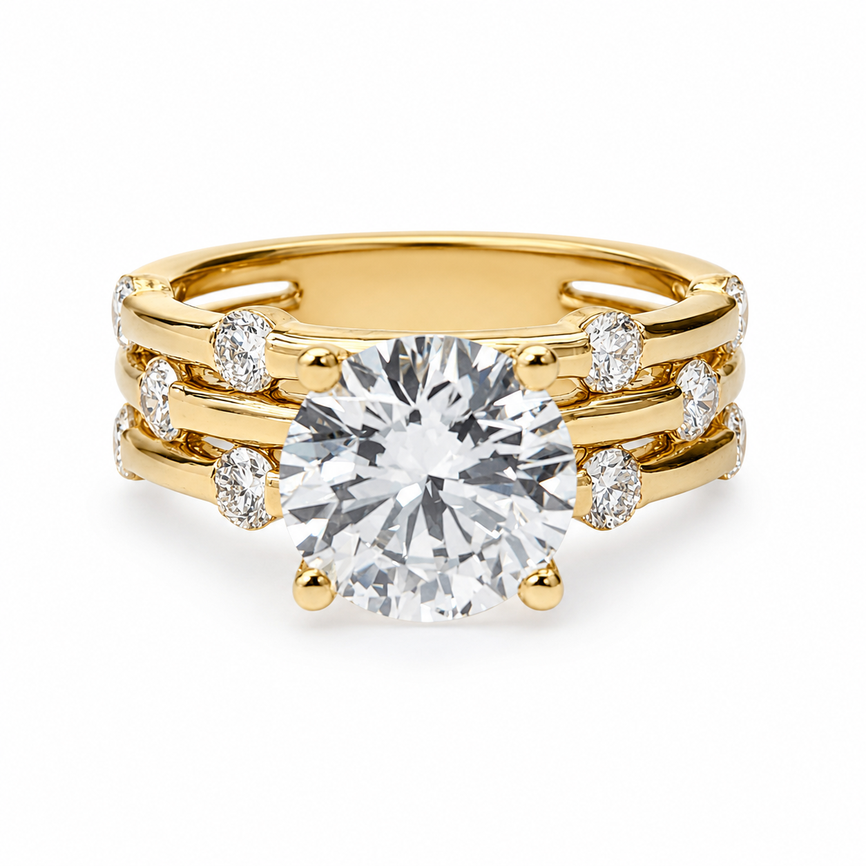 9ct Yellow Gold 3.84ct TDW Lab Grown Diamond Triple Row Engagement Ring – 3.02ct E/VS1 Centre 9ct Yellow Gold 3.84ct TDW Lab Grown Diamond Triple Row Engagement Ring – 3.02ct E/VS1 Centre
