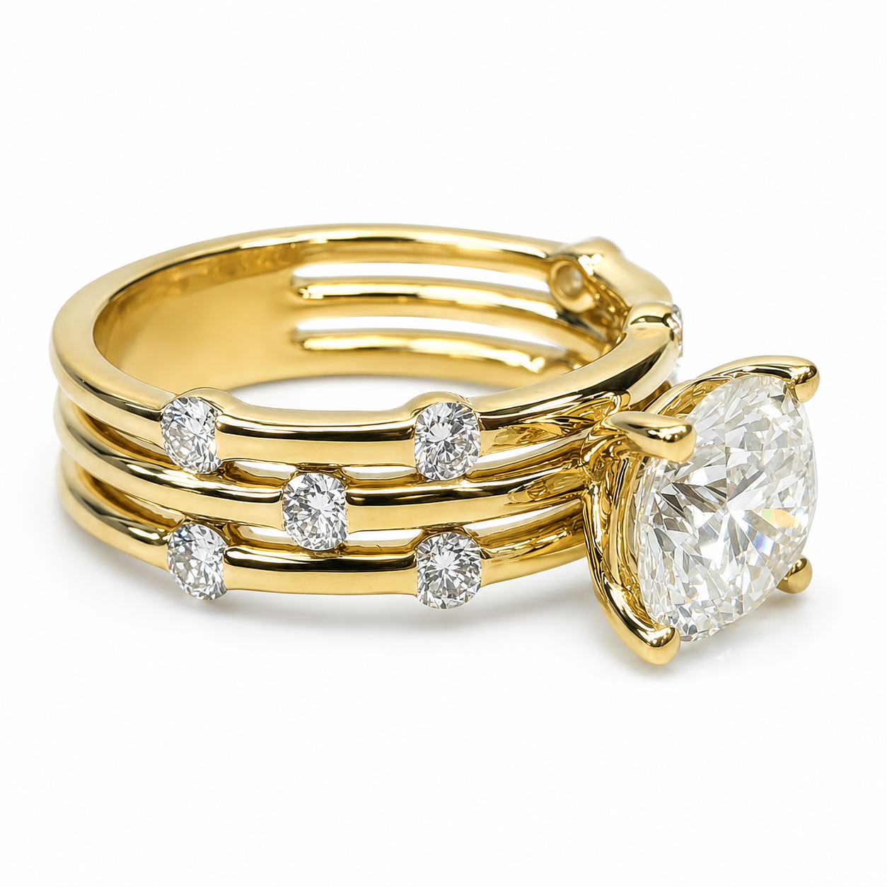 9ct Yellow Gold 3.84ct TDW Lab Grown Diamond Triple Row Engagement Ring – 3.02ct E/VS1 Centre 9ct Yellow Gold 3.84ct TDW Lab Grown Diamond Triple Row Engagement Ring – 3.02ct E/VS1 Centre