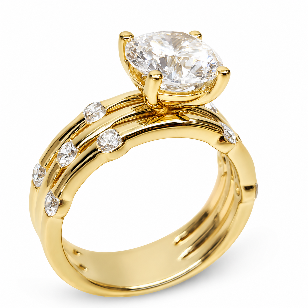 9ct Yellow Gold 3.84ct TDW Lab Grown Diamond Triple Row Engagement Ring – 3.02ct E/VS1 Centre 9ct Yellow Gold 3.84ct TDW Lab Grown Diamond Triple Row Engagement Ring – 3.02ct E/VS1 Centre