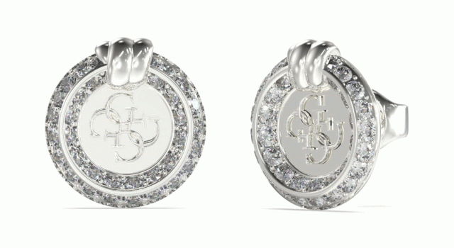 Guess Silver Tone 14mm 4G Logo Knot Studs