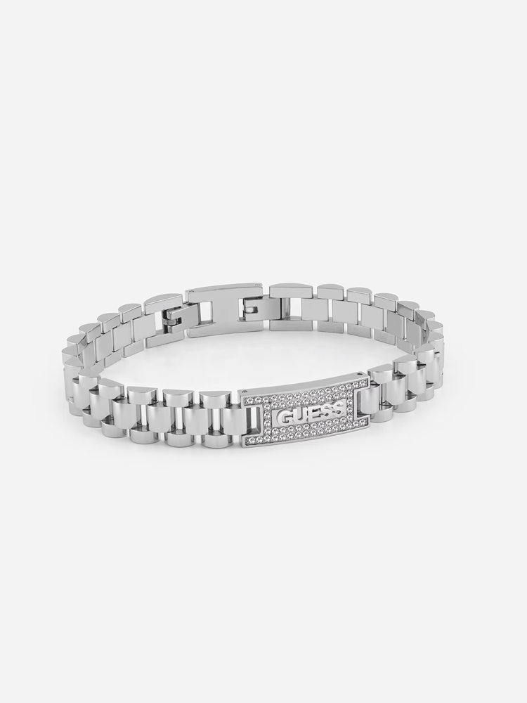 Guess Stainless Steel 10mm Guess Pave Logo Empire Chain Bracelet