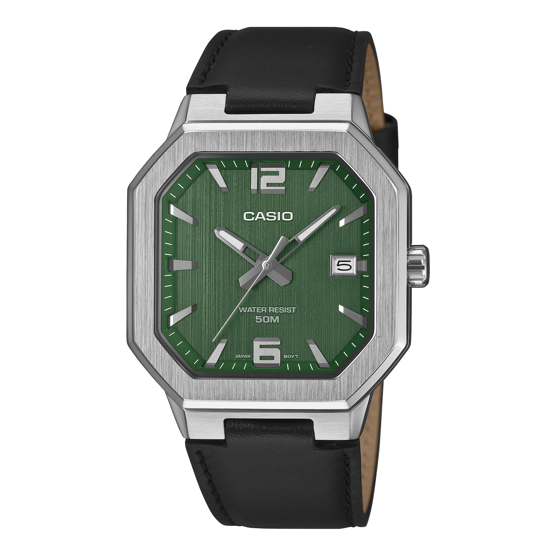 Casio MTP-B195L-3A Men's Green Dial Leather Strap Watch CASIO Casio MTP-B195L-3A Men's Green Dial Leather Strap Watch CASIO