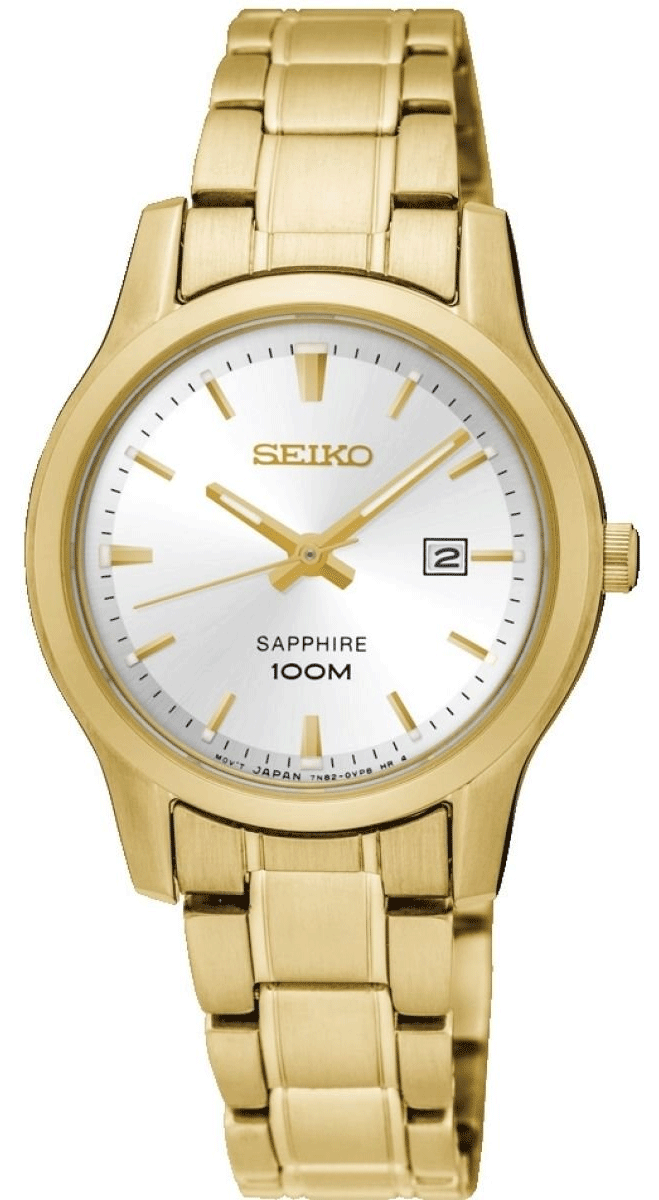 Seiko SXDG92P1 Women’s Classic Gold-Tone Stainless Steel Bracelet Watch – 29 mm, Sapphire Crystal, 100 m Water Resistant