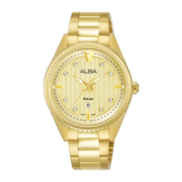Alba Ladies Quartz 50M WR Dress Watch Champagne Dial Gold Case & Stainless Steel Strap - AH7AJ4X1