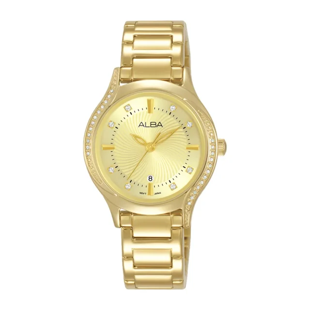 Alba Ladies Quartz 50M WR Dress Watch Champagne Dial Gold Case & Stainless Steel Strap - AH7BD8X1