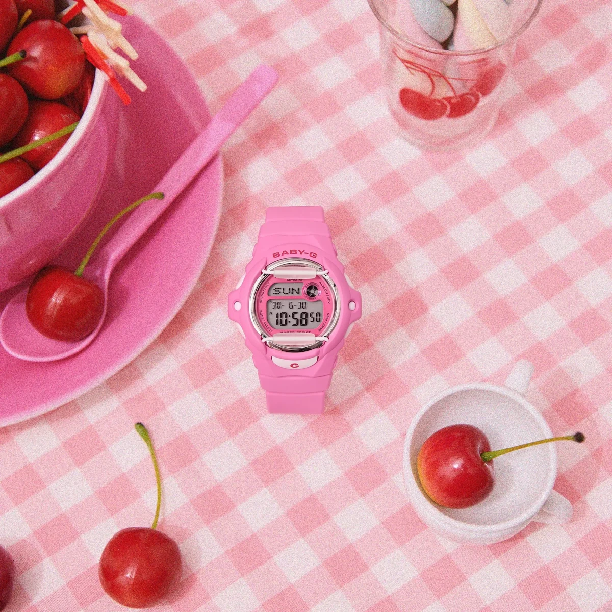 Baby-G Digital Cherry Red Accents Pink Case & Resin Strap 200M WR - BG169CH-4D