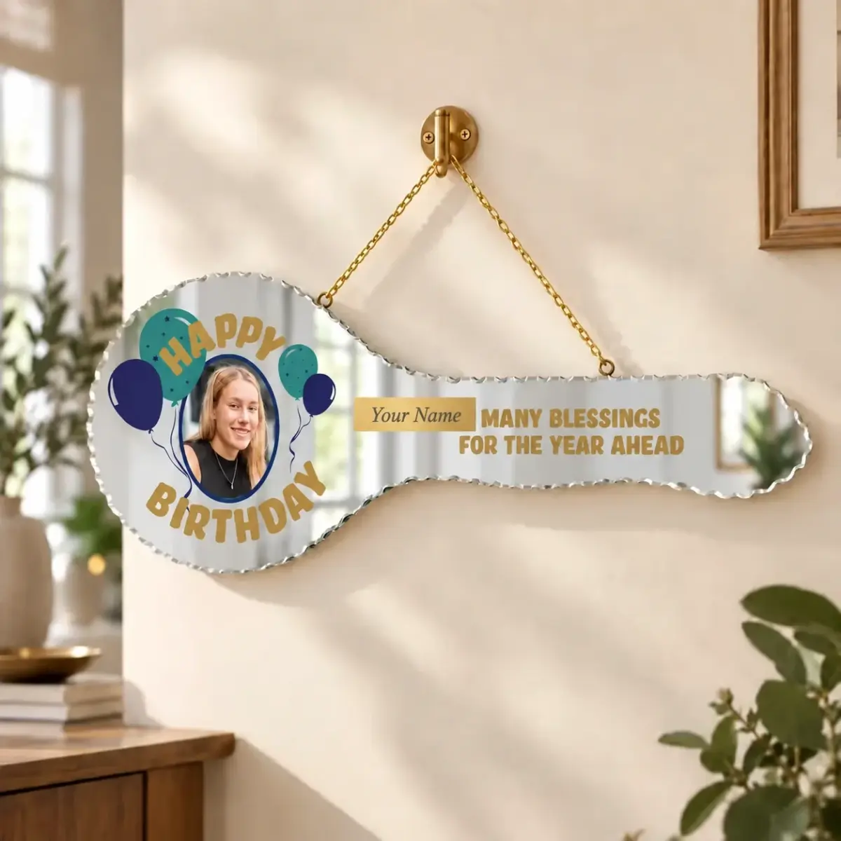 BALLOONS DESIGN MIRRORED / GLASS 21ST PHOTO BIRTHDAY KEY - KM418BL