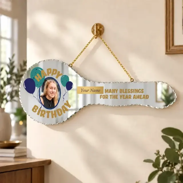BALLOONS DESIGN MIRRORED / GLASS 21ST PHOTO BIRTHDAY KEY - KM418BL