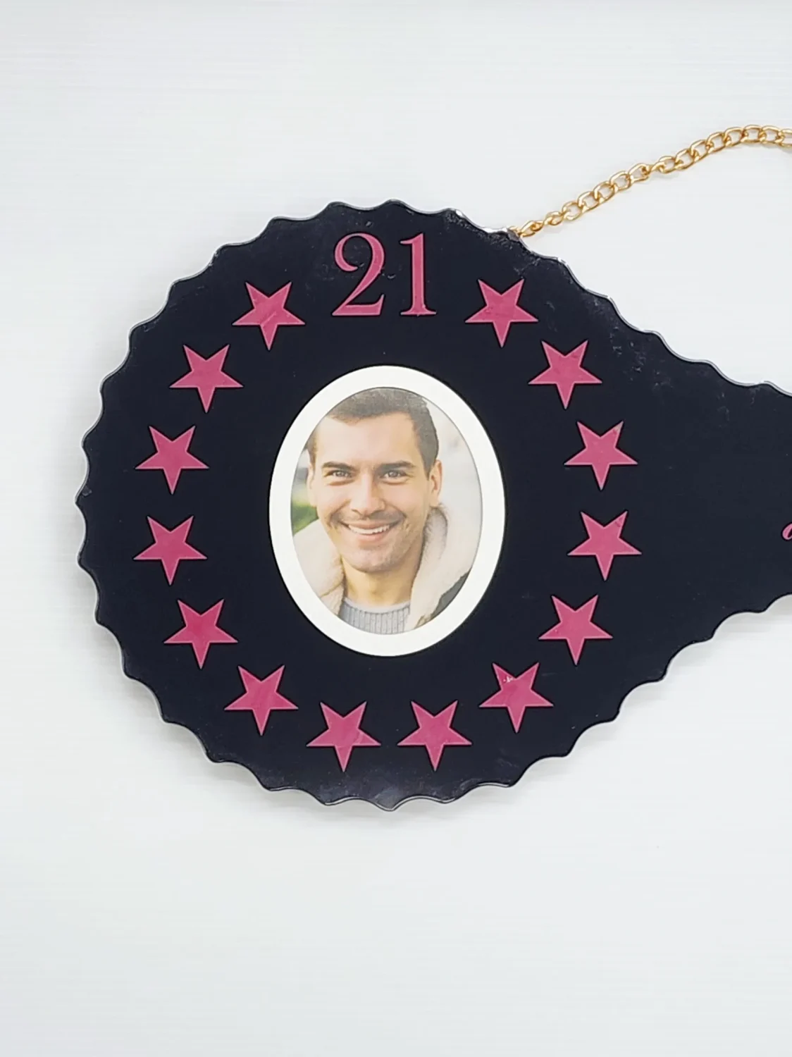 Black Glass 21st Birthday Key with 15 Purple Stars & Personalised Photo - SJ2604