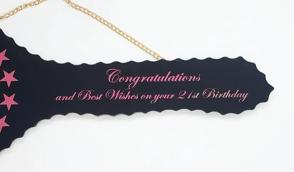 Black Glass 21st Birthday Key with 15 Purple Stars & Personalised Photo - SJ2604