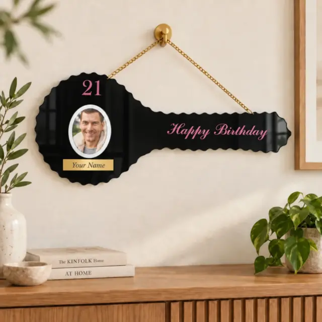 Black Glass 21st Birthday Key with Purple Writing & Personalised Photo – SJ2603