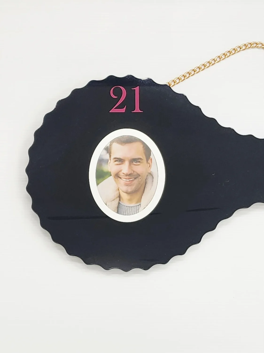 Black Glass 21st Birthday Key with Purple Writing & Personalised Photo – SJ2603