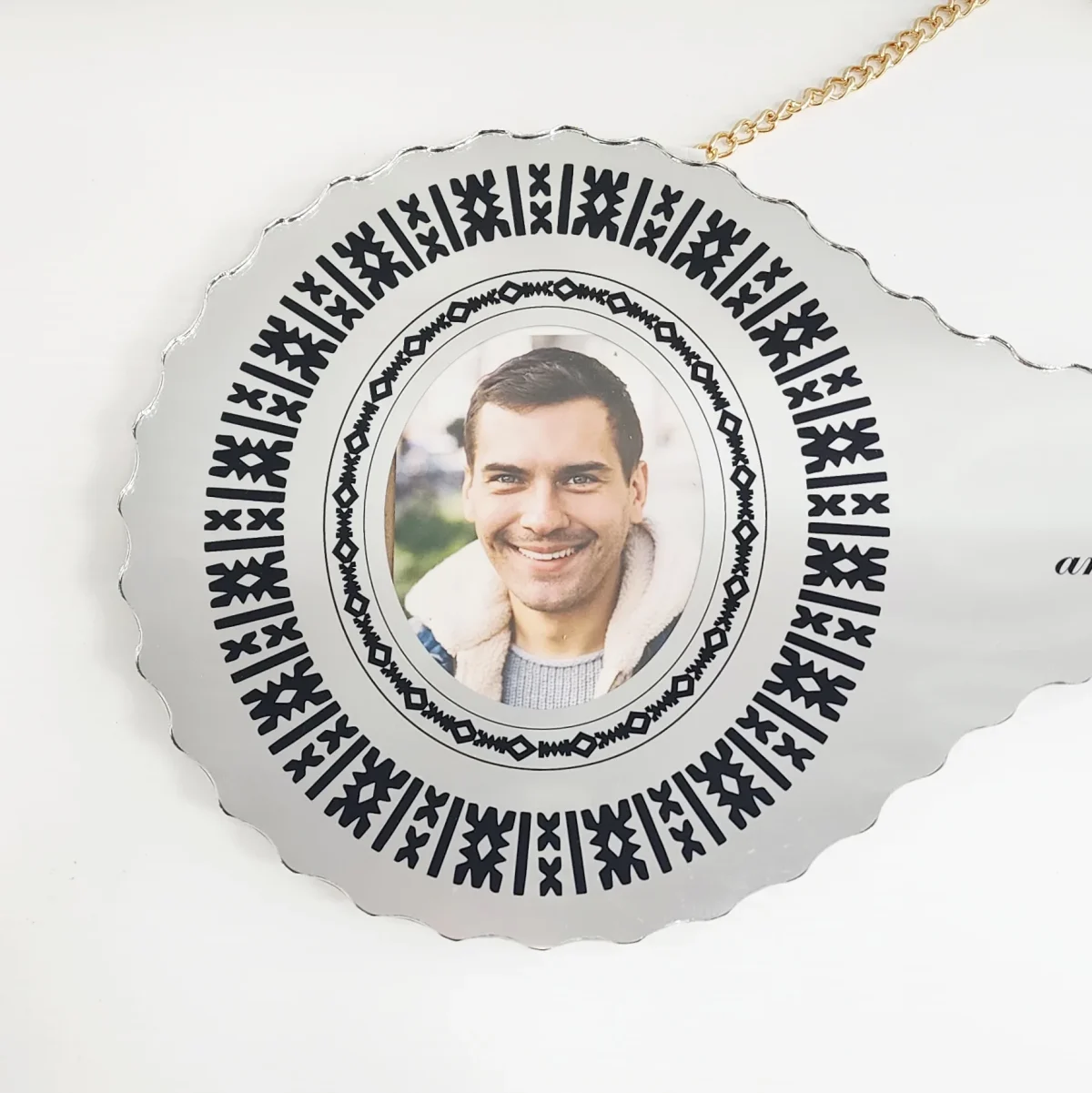 Black Print Fijian Design Mirrored/Glass Photo 21st Birthday Key - SJ2507