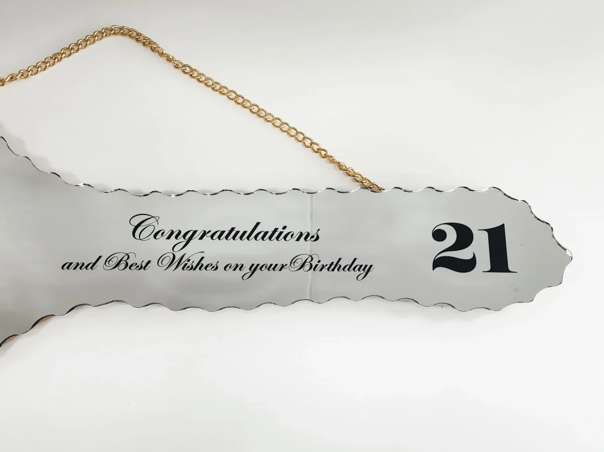 Black Print Fijian Design Mirrored/Glass Photo 21st Birthday Key - SJ2507