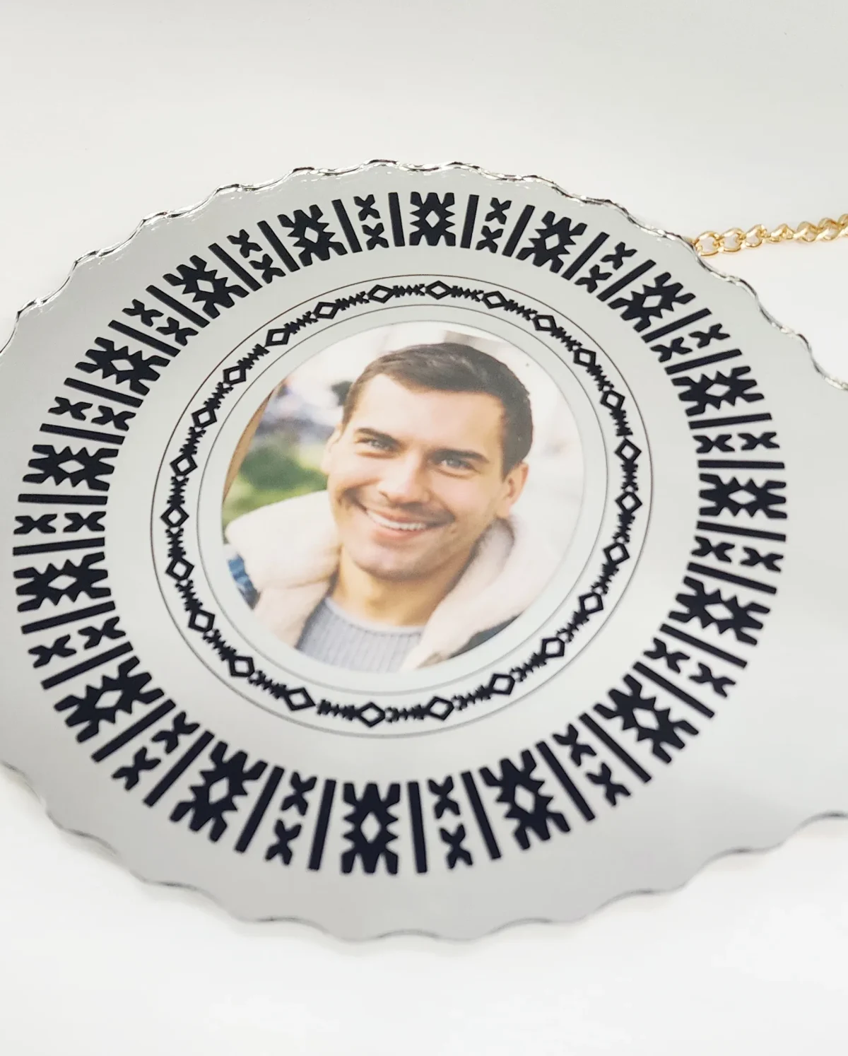 Black Print Fijian Design Mirrored/Glass Photo 21st Birthday Key - SJ2507