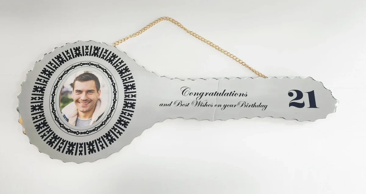 Black Print Fijian Design Mirrored/Glass Photo 21st Birthday Key - SJ2507