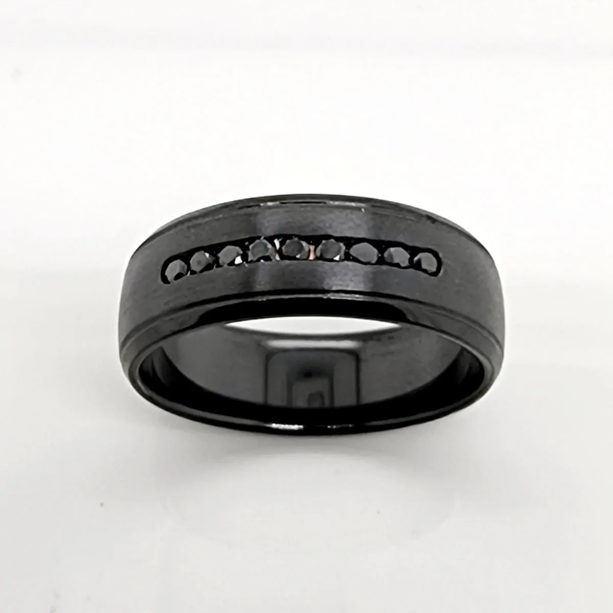 Black Zirconium Band 7mm Wide with Black Diamonds