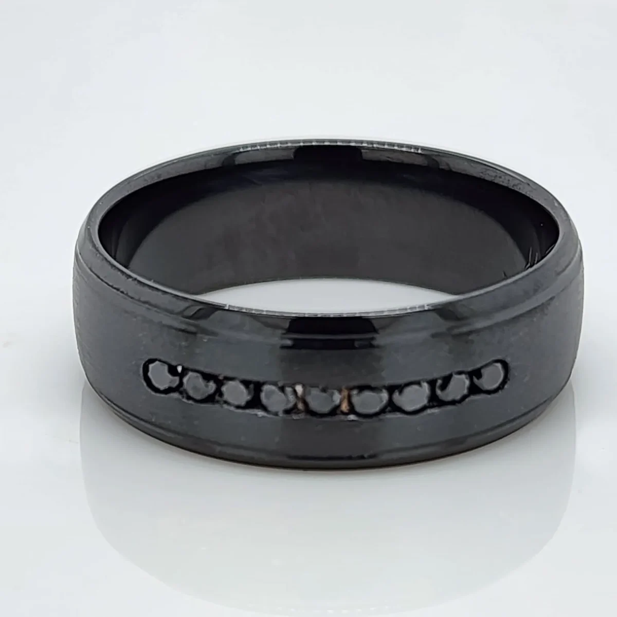Black Zirconium Band 7mm Wide with Black Diamonds