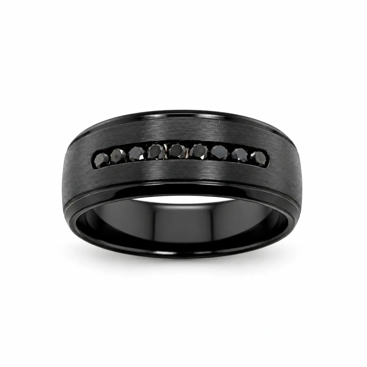 Black Zirconium Band 7mm Wide with Black Diamonds
