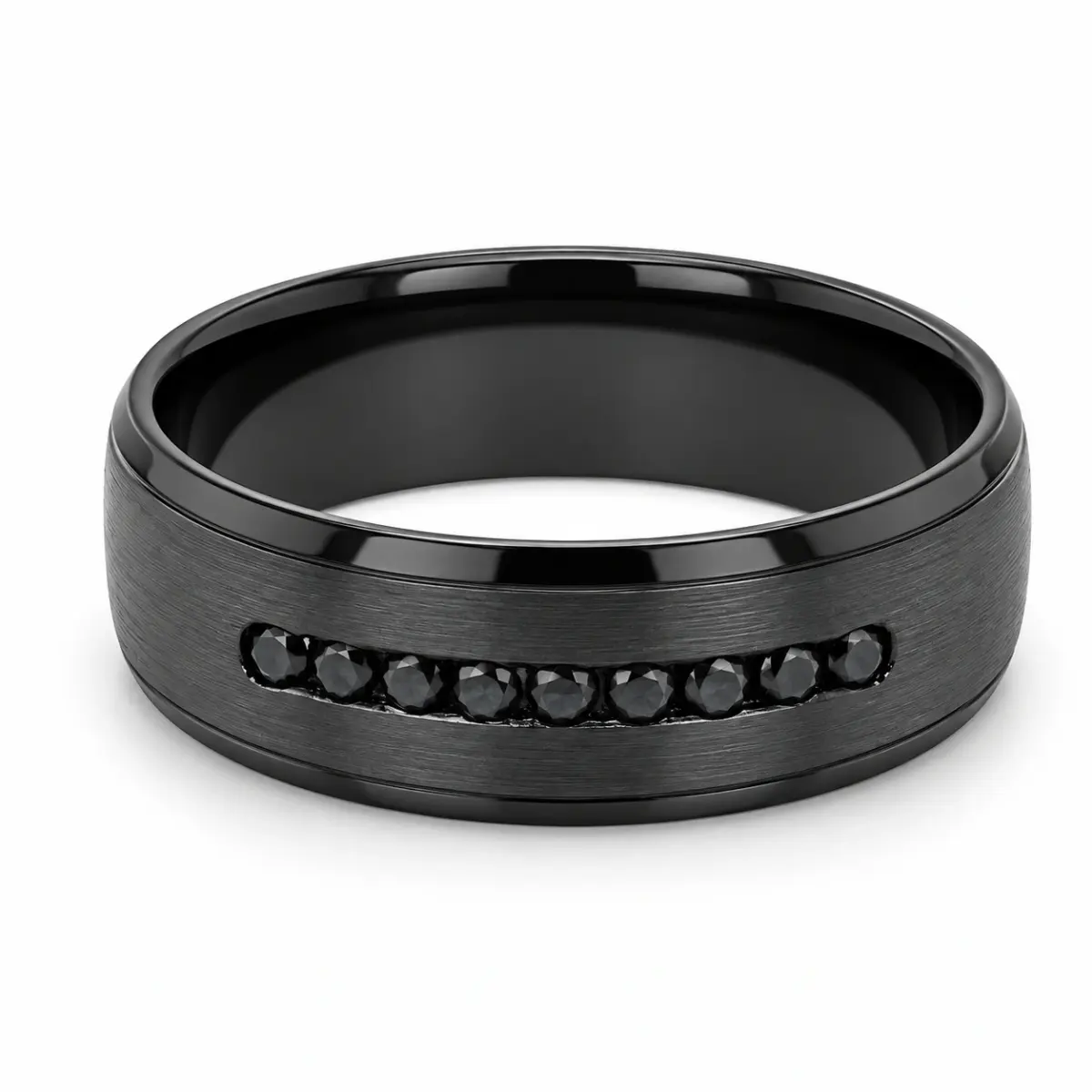 Black Zirconium Band 7mm Wide with Black Diamonds