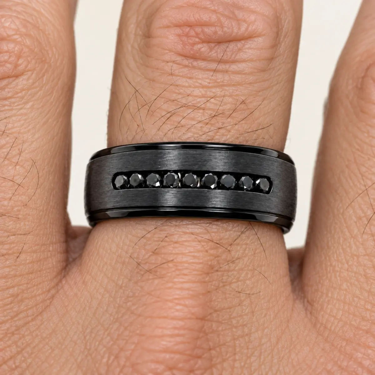 Black Zirconium Band 7mm Wide with Black Diamonds