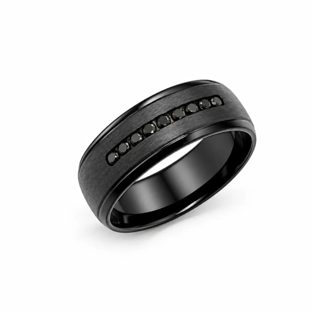 Black Zirconium Band 7mm Wide with Black Diamonds