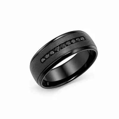 Black Zirconium Band 7mm Wide with Black Diamonds
