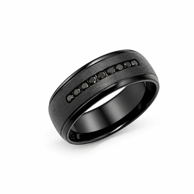 Black Zirconium Band 7mm Wide with Black Diamonds