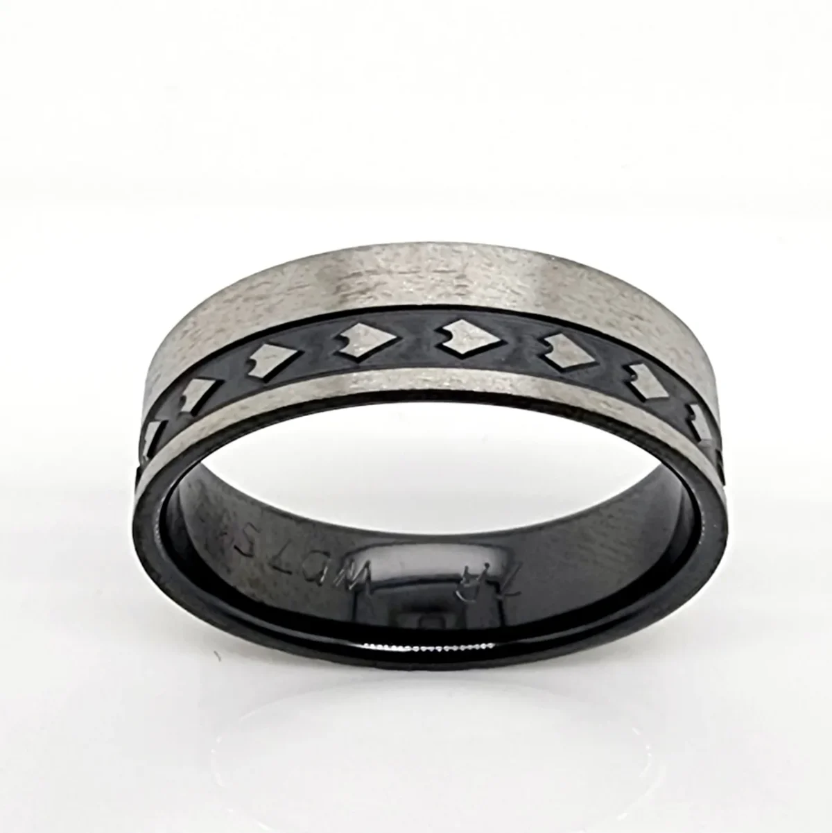 Black Zirconium Band 7mm Wide with Polynesian Inspired Patterns Engraved