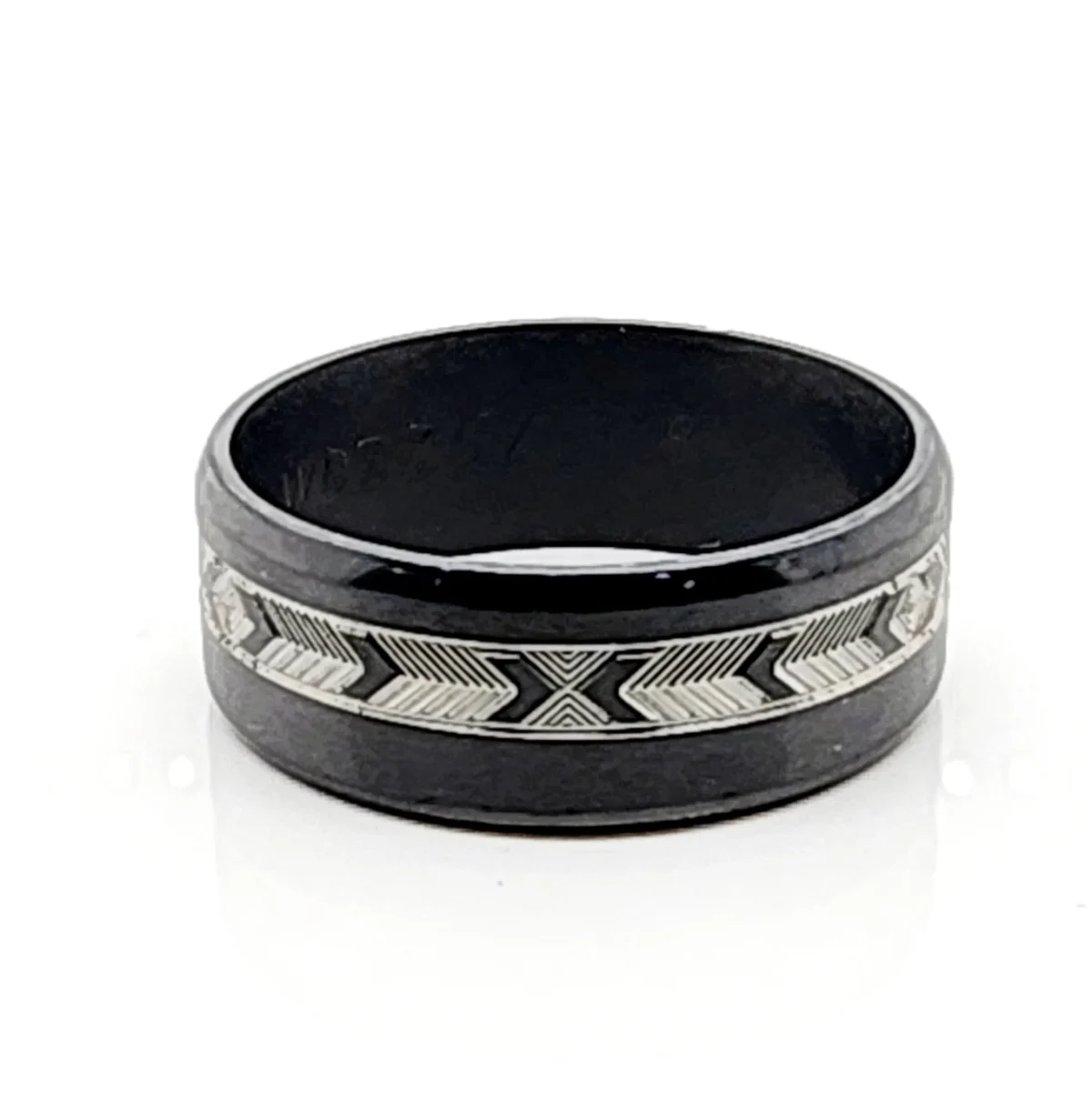 Black Zirconium Band 8mm Wide with Greek Inspired Patterns Engraved