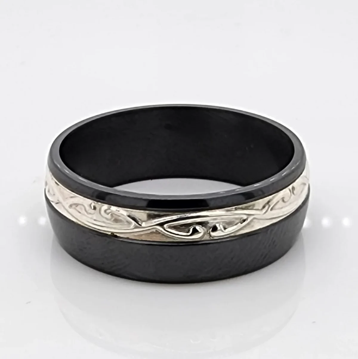 Black Zirconium Band 8mm Wide with Sterling Silver Design Band Insert