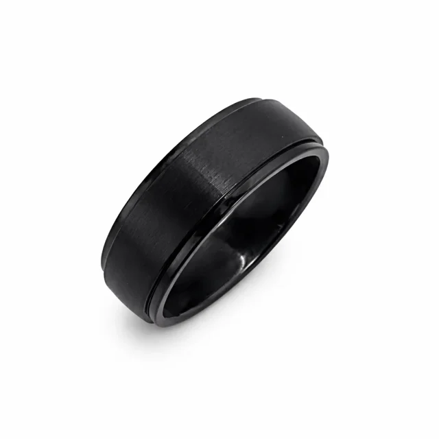 Black Zirconium Gents Ring, 7mm Brushed Finish Wedding Band | Modern Zirconium Ring - WD687Z-C7