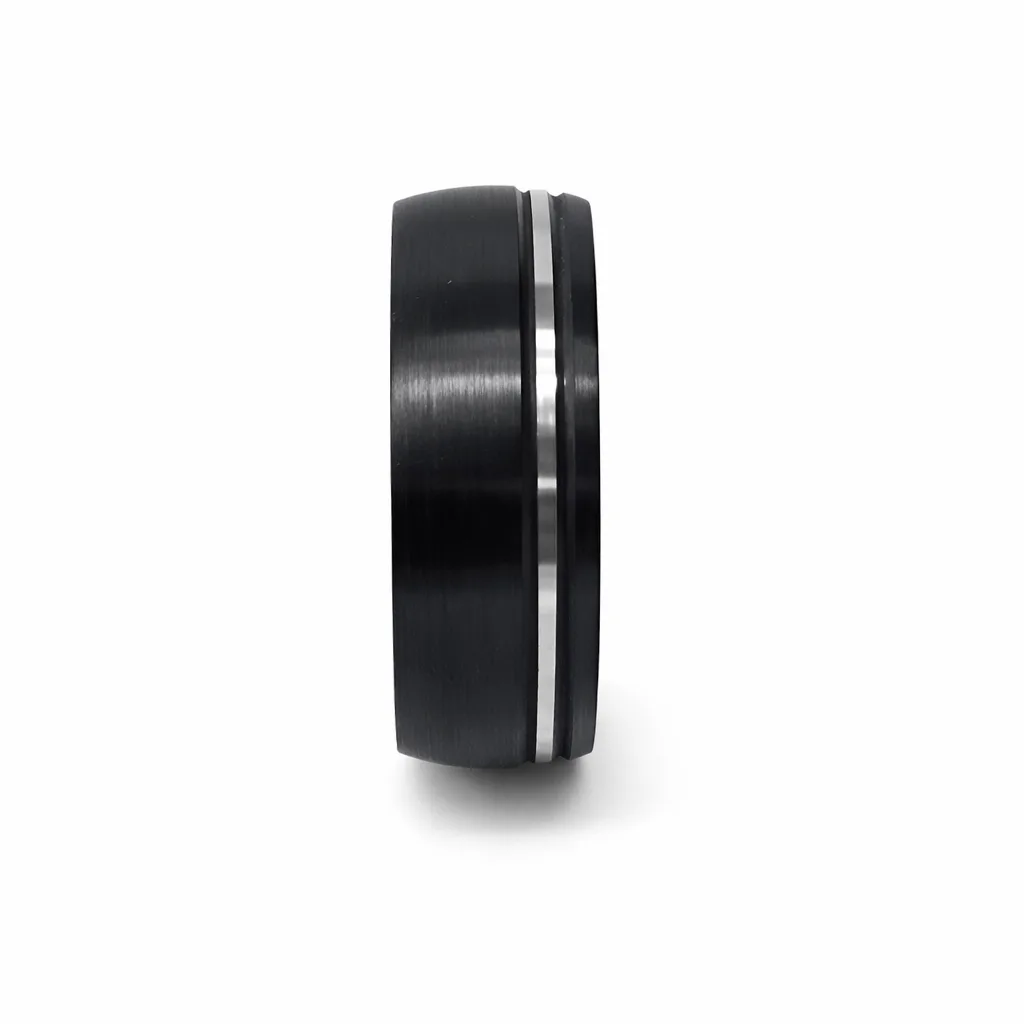 Black Zirconium Half Round Ring with Silver-Grey Groove, 8.3mm Modern Men’s Wedding Band - WD658Z-C8-MD-ZB