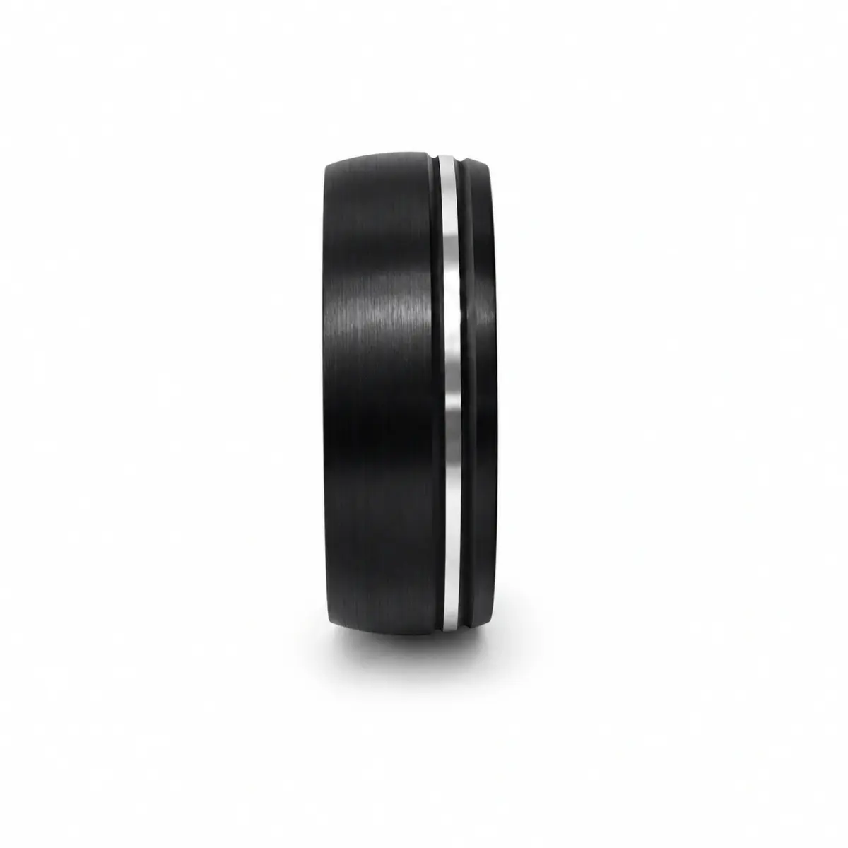 Black Zirconium Half Round Ring with Silver-Grey Groove, 8.3mm Modern Men’s Wedding Band - WD658Z-C8-MD-ZB