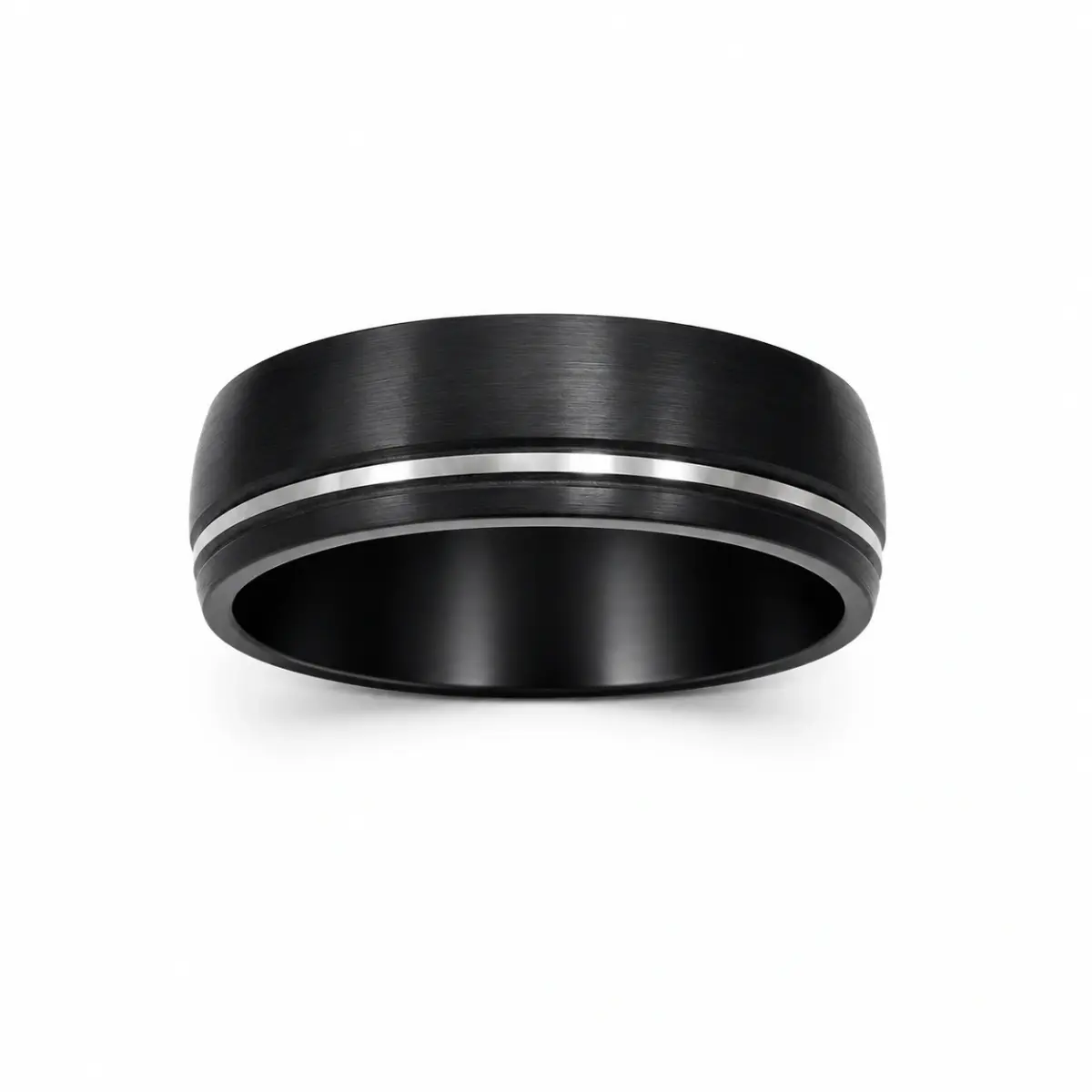 Black Zirconium Half Round Ring with Silver-Grey Groove, 8.3mm Modern Men’s Wedding Band - WD658Z-C8-MD-ZB