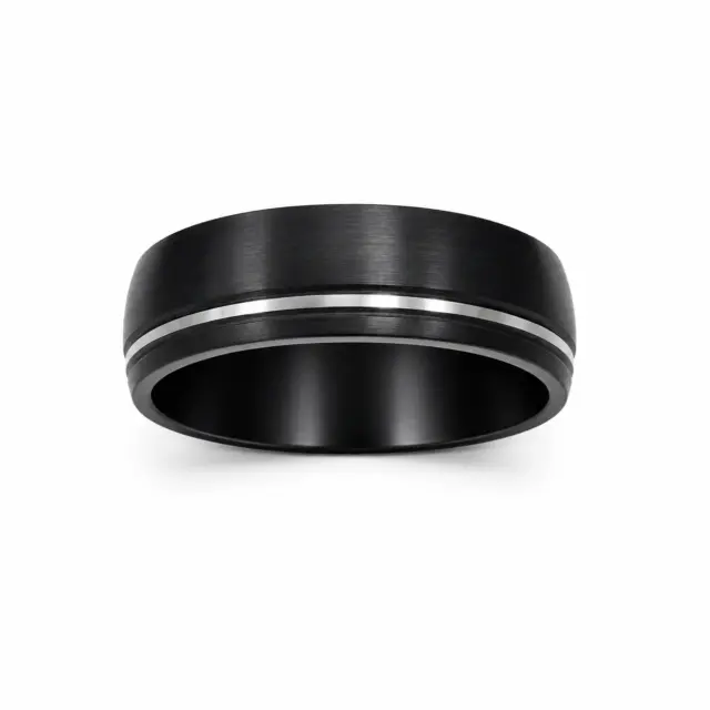 Black Zirconium Half Round Ring with Silver-Grey Groove, 8.3mm Modern Men’s Wedding Band - WD658Z-C8-MD-ZB